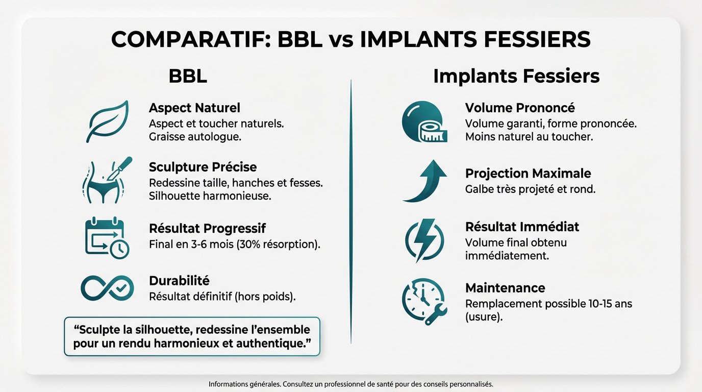 Comparaison visuelle des résultats esthétiques entre un BBL et des implants fessiers