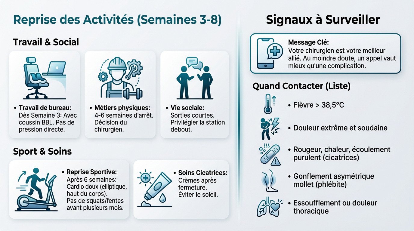 Reprise progressive des activités et surveillance des signes post-BBL