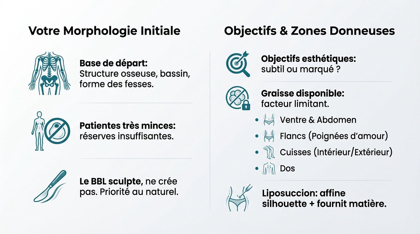 Schéma illustrant la morphologie initiale et les zones de prélèvement pour un BBL