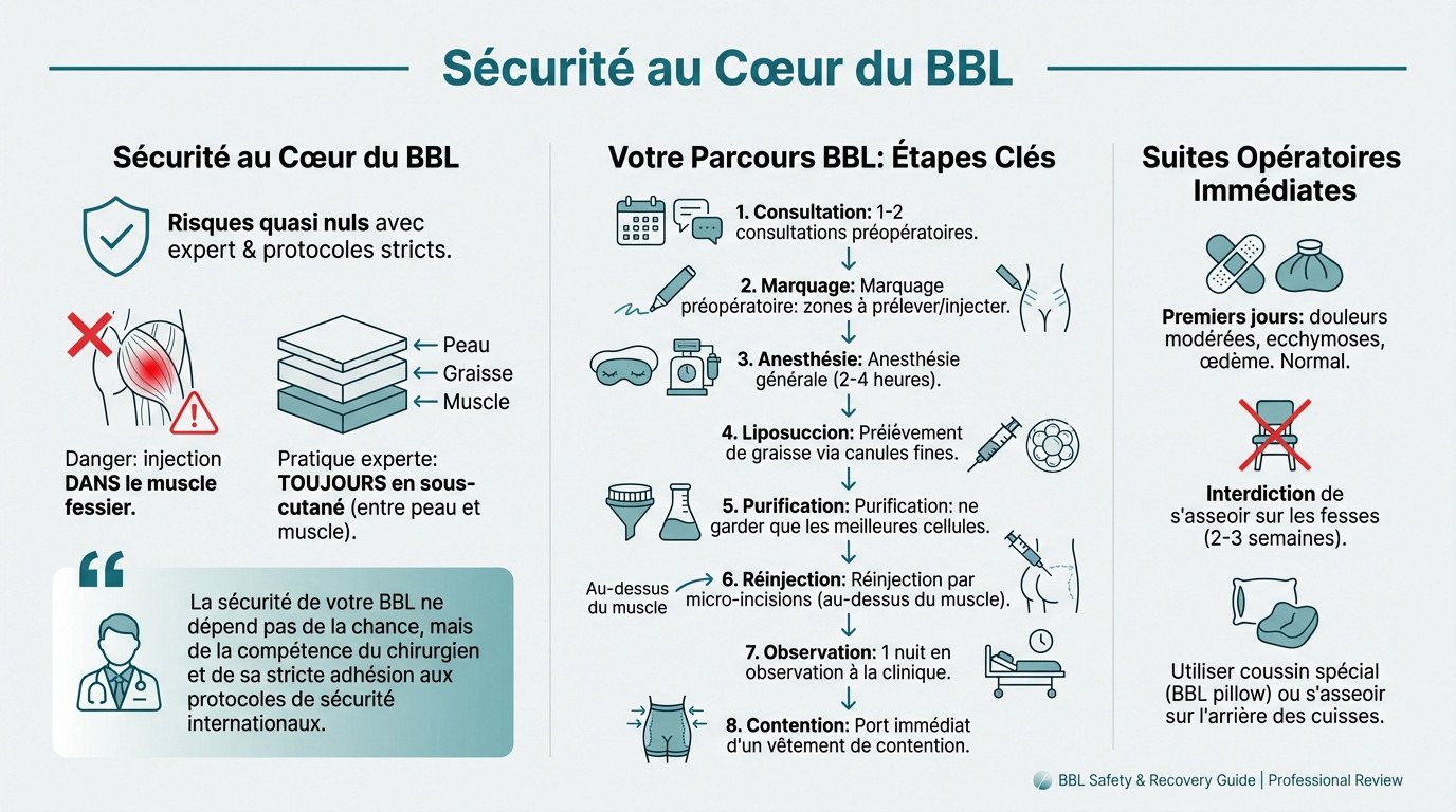 Schéma explicatif des zones d'injection sécurisées pour un Brazilian Butt Lift