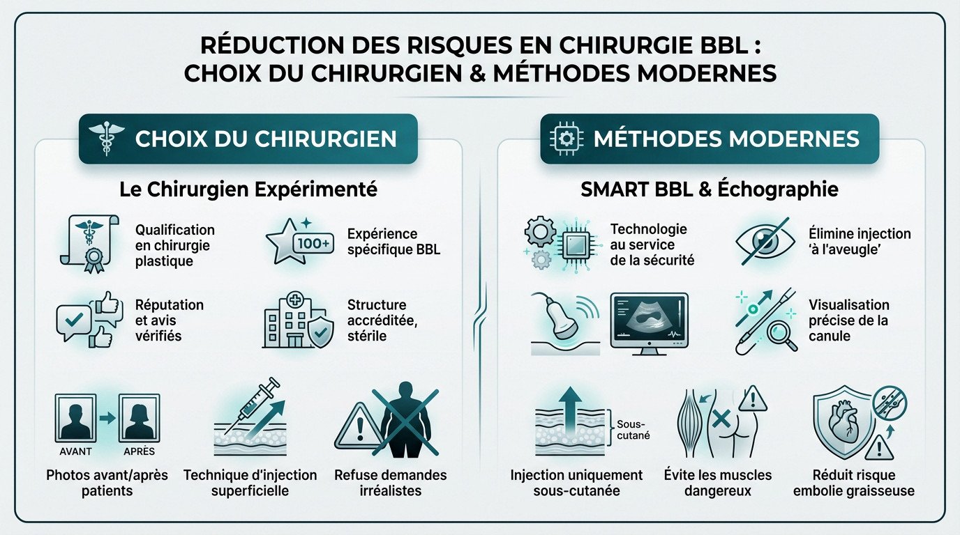 Chirurgien plastique utilisant une échographie pour sécuriser un BBL