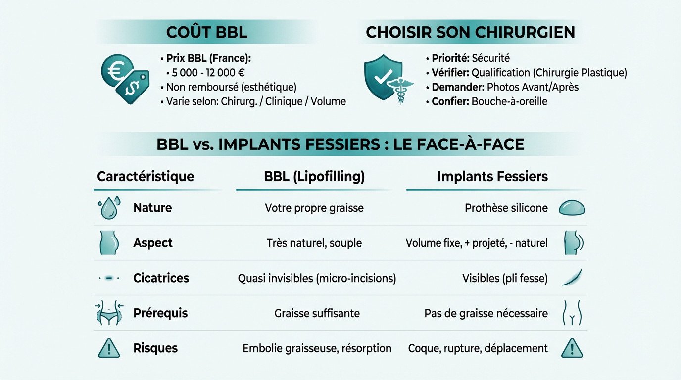 Comparatif visuel entre résultats d'un BBL et pose d'implants fessiers