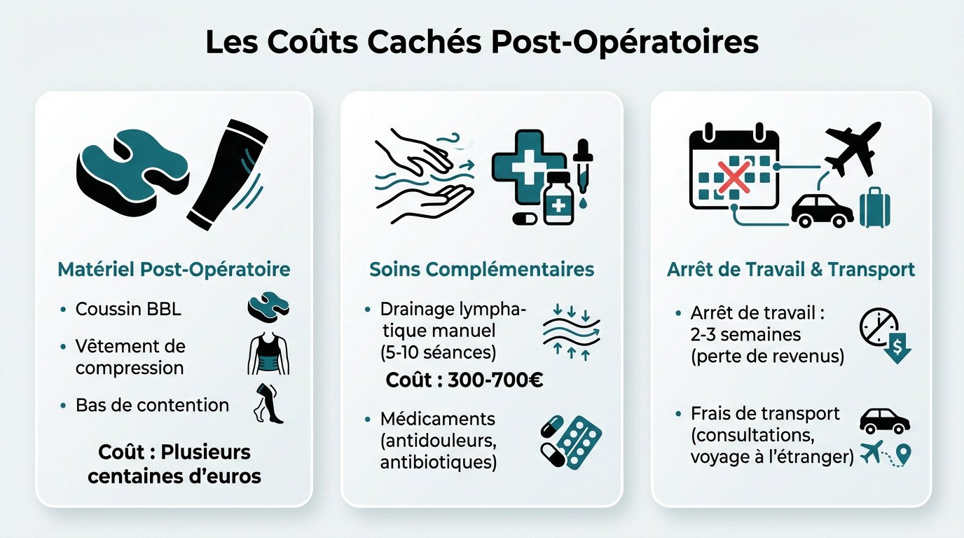 Illustration des différents coûts cachés après une chirurgie de type BBL