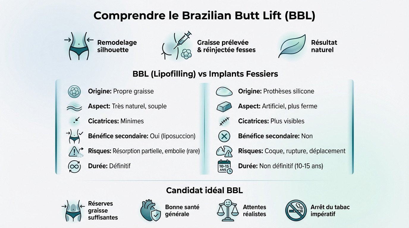 Comparaison visuelle entre résultats d'un BBL par lipofilling et pose d'implants fessiers