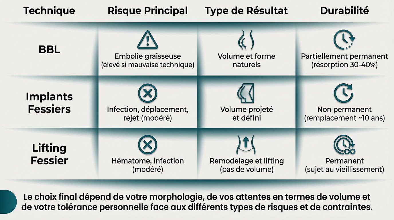 Comparaison visuelle des alternatives au BBL : implants et lifting