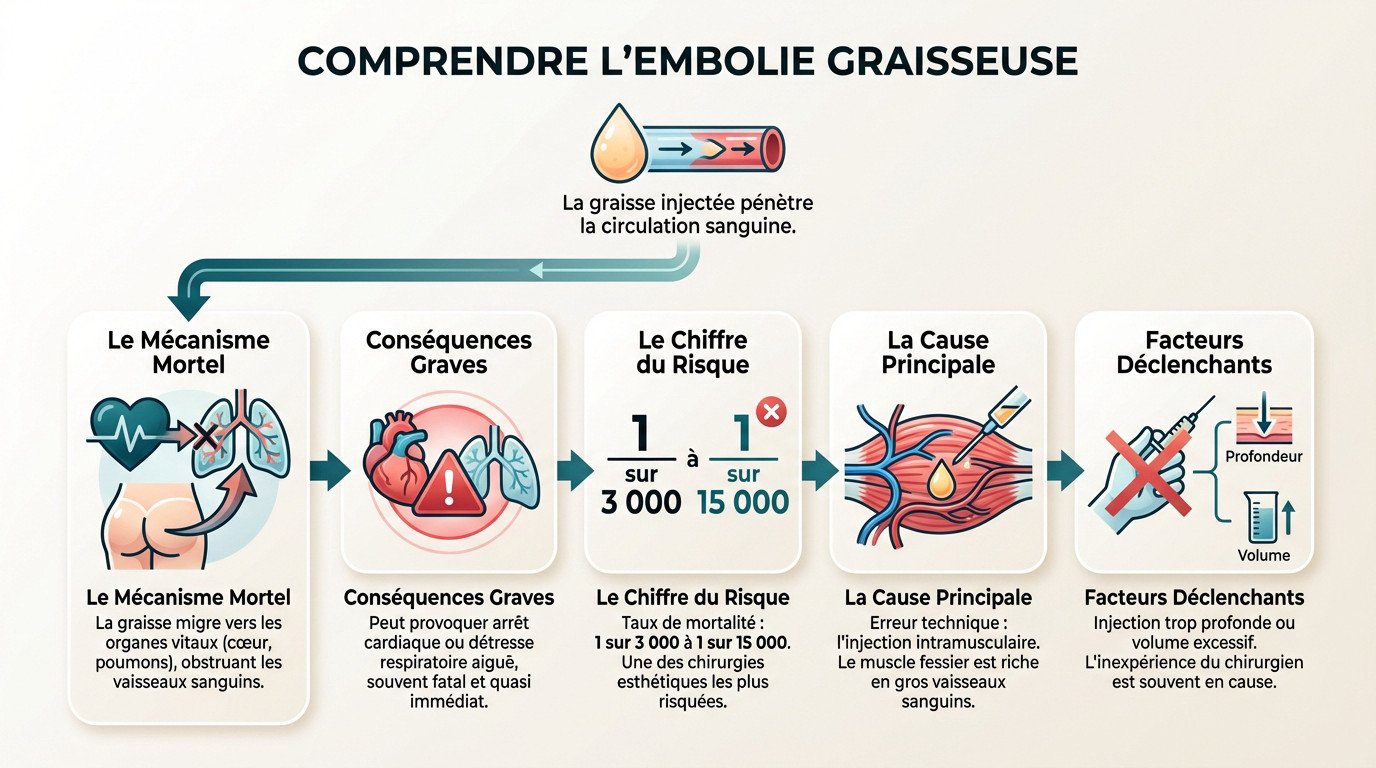 Schéma médical illustrant le mécanisme de l'embolie graisseuse vers les poumons