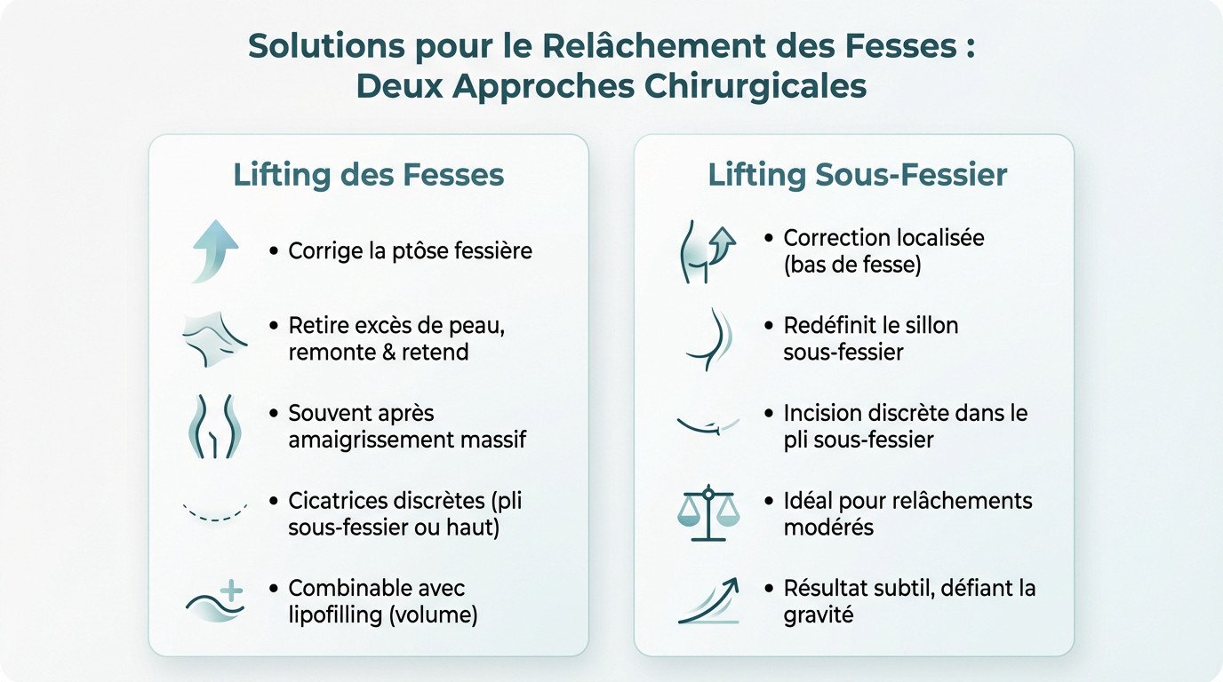 Comparaison visuelle des incisions entre le lifting fessier supérieur et le lifting sous-fessier