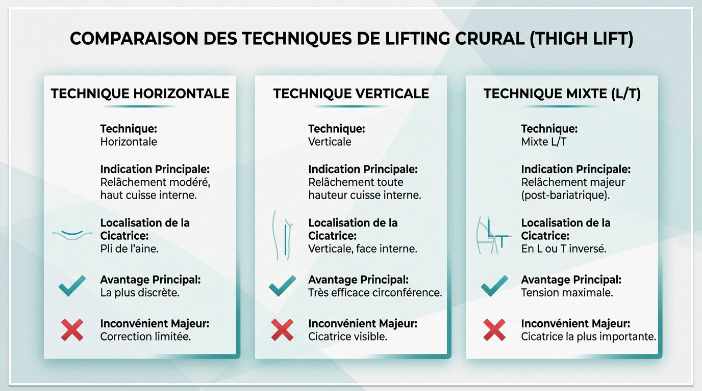 Comparatif des techniques de lifting crural horizontal