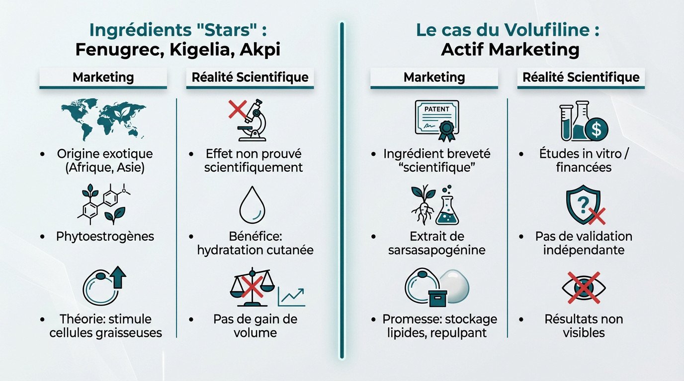 Comparaison entre le marketing des crèmes fessiers et la réalité scientifique des ingrédients comme le fenugrec