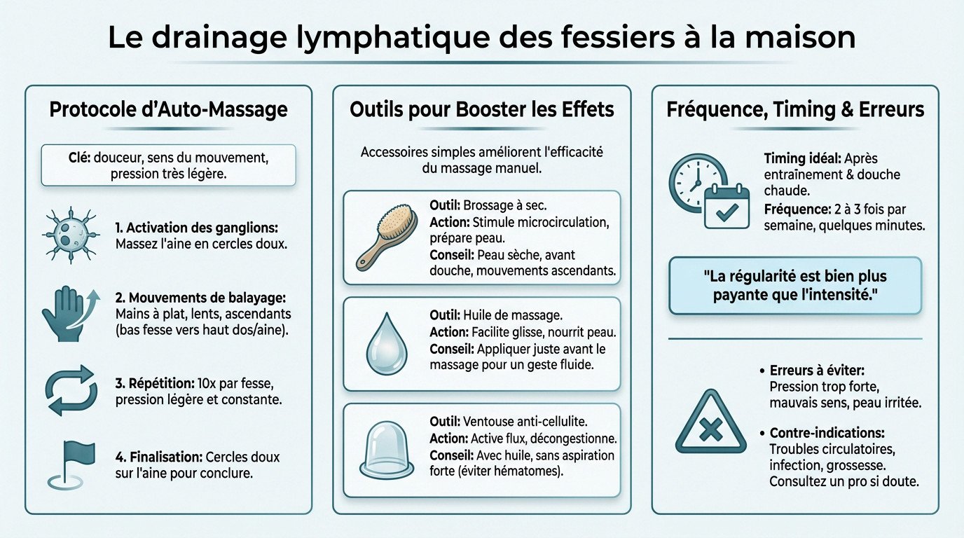 auto-massage lymphatique des fessiers avec une brosse à sec