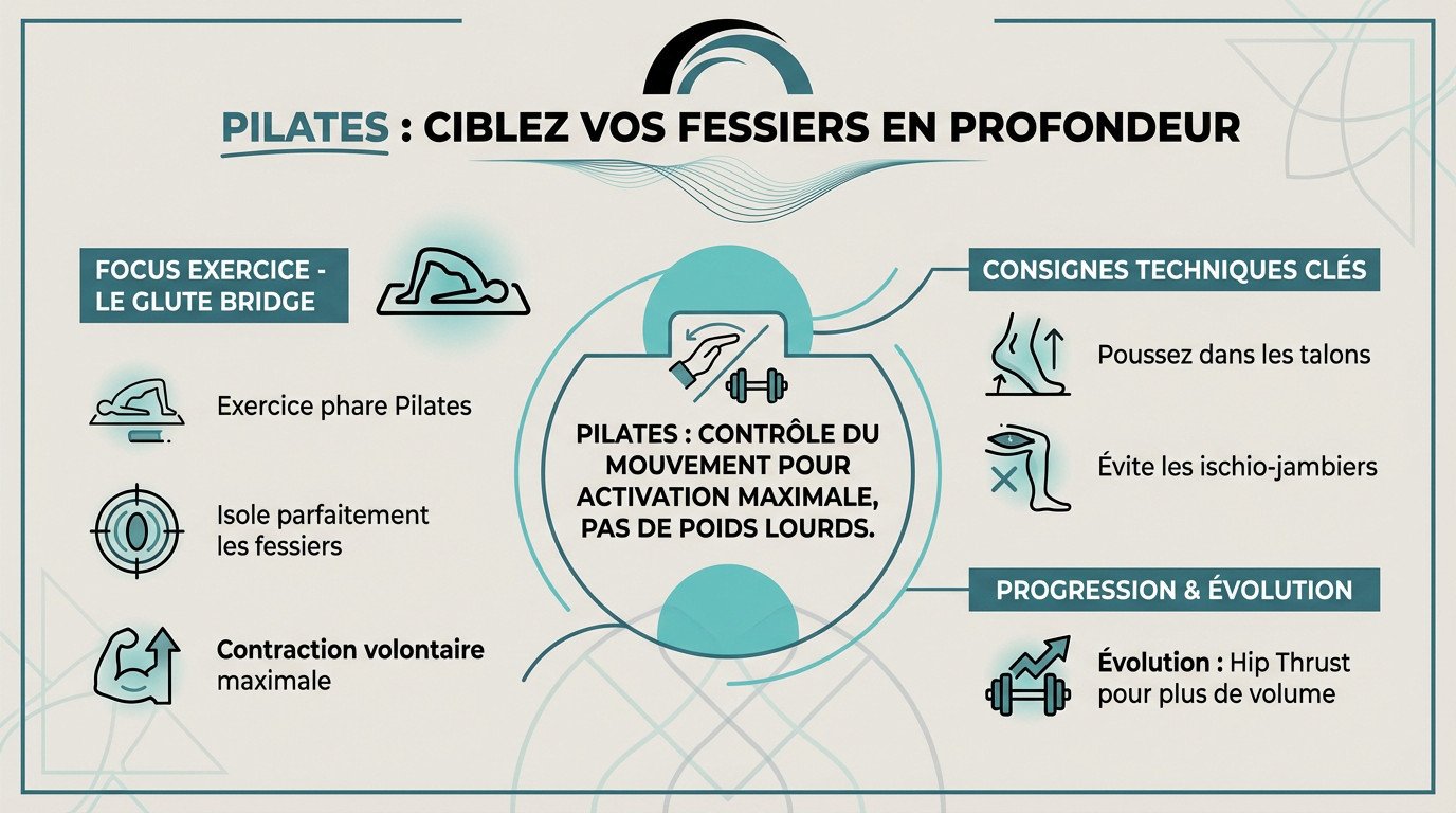 Femme effectuant un exercice de Pilates au sol pour le renforcement des fessiers