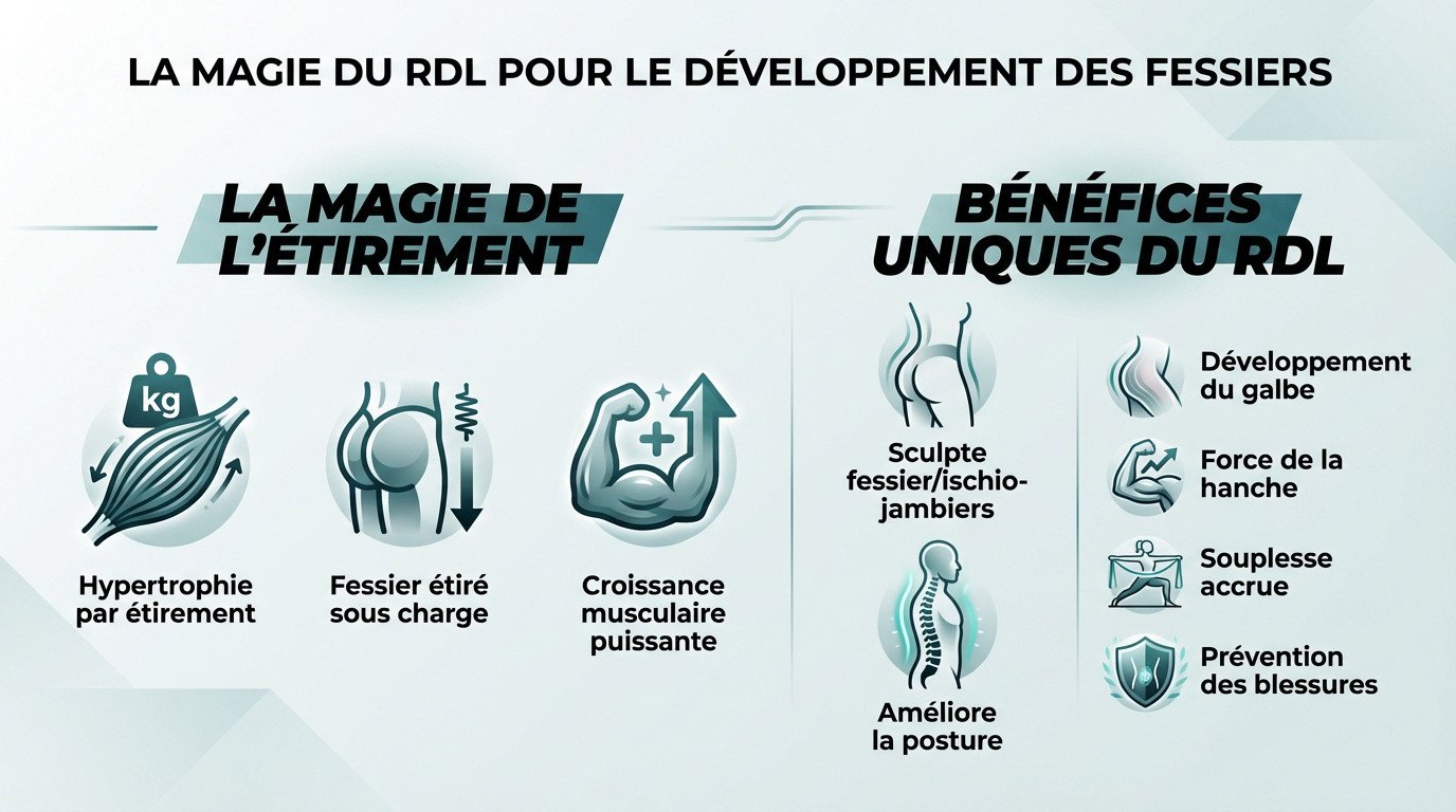 Illustration de l'exécution d'un Romanian Deadlift pour cibler les fessiers