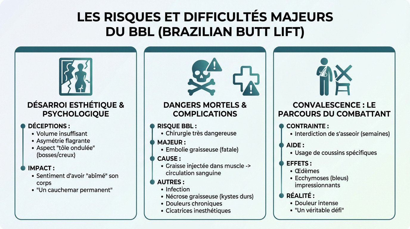 Illustration des risques majeurs et complications liés à la chirurgie BBL