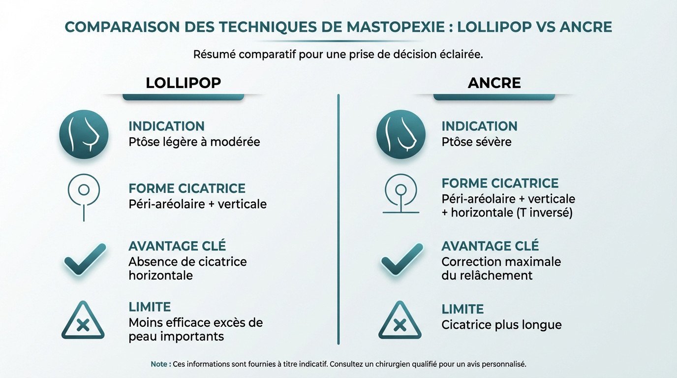 Schéma comparatif des incisions pour la mastopexie lollipop et ancre
