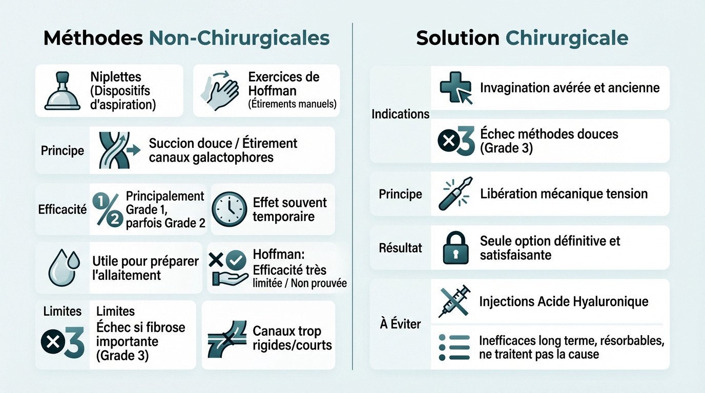 Comparaison efficacité niplettes et chirurgie mamelons ombiliqués