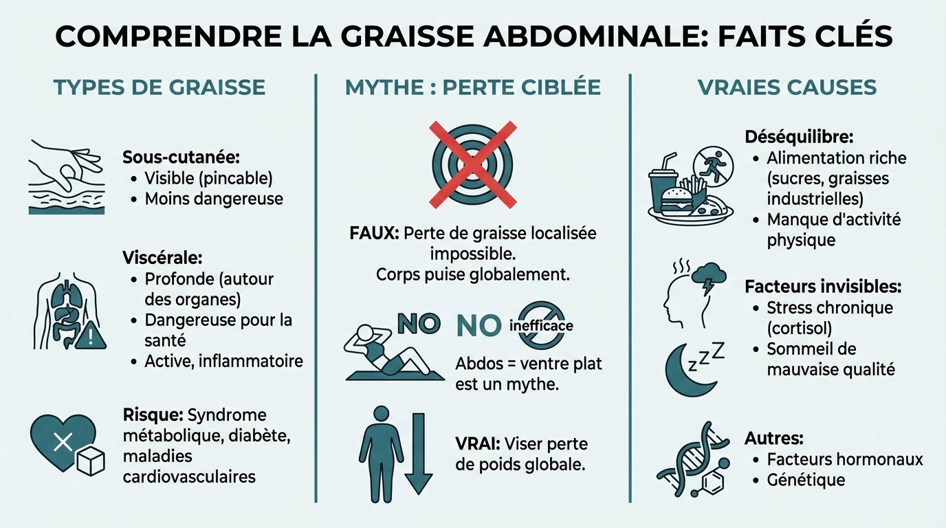 Schéma illustrant la différence entre la graisse sous-cutanée et la graisse viscérale dangereuse pour la santé