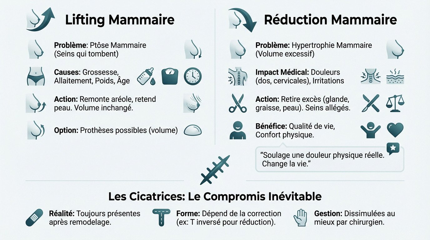Schéma illustrant les incisions pour un lifting et une réduction mammaire