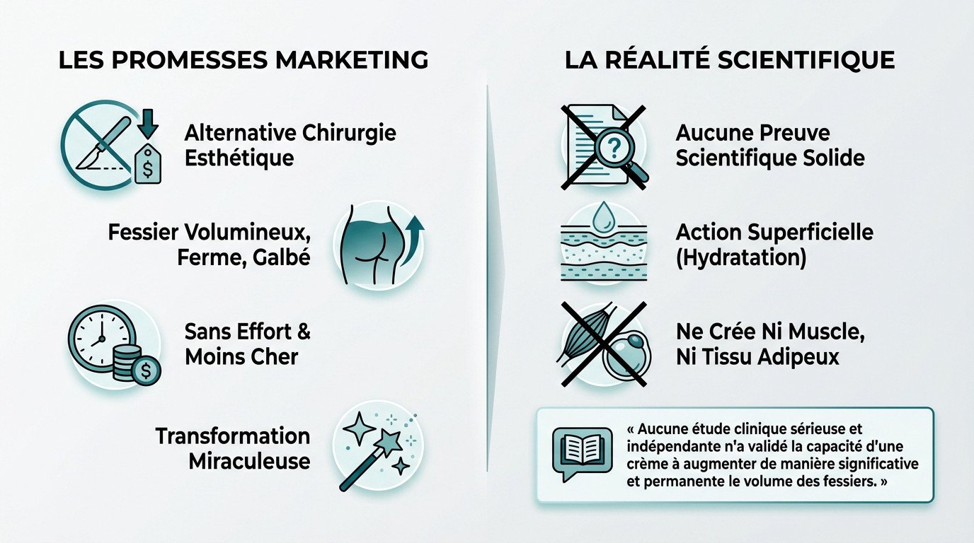 Comparaison entre les promesses marketing des crèmes fessiers et la réalité scientifique