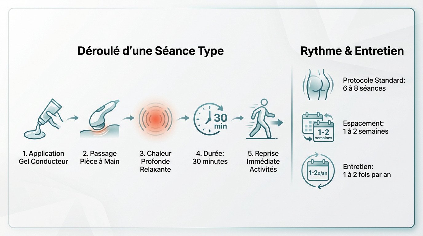 Protocole de traitement par radiofréquence pour les fessiers incluant le nombre de séances et l'entretien