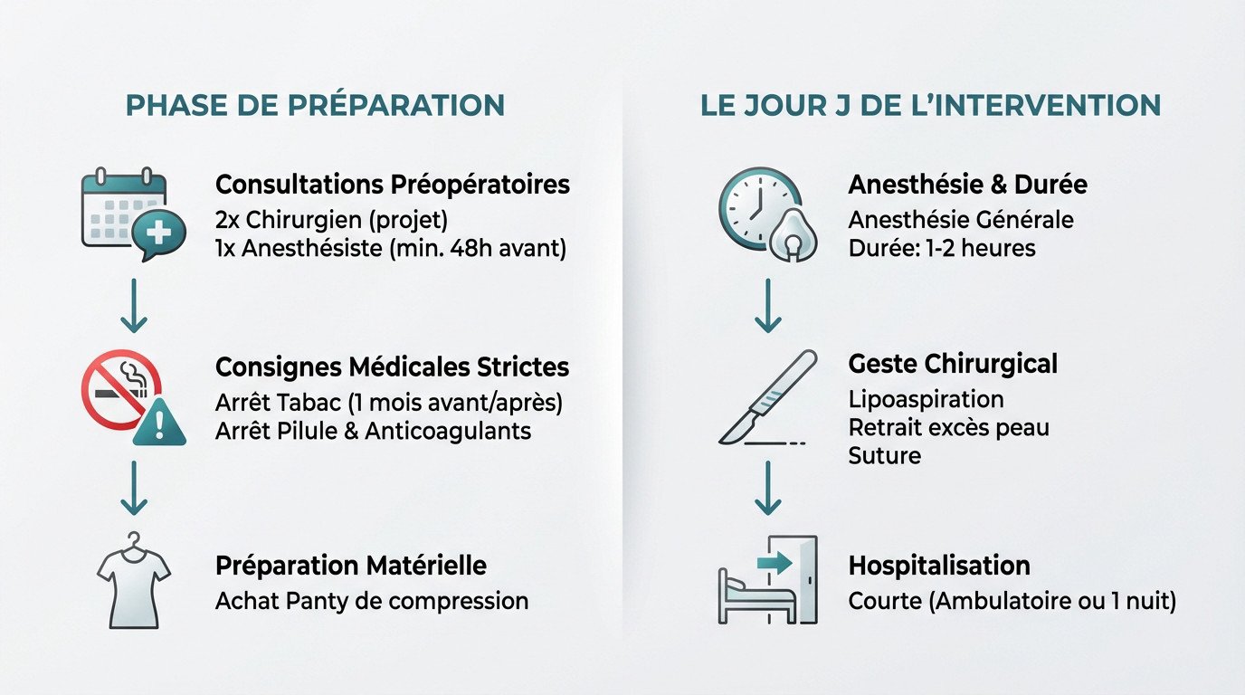 Infographie illustrant les étapes chronologiques d'une procédure médicale type