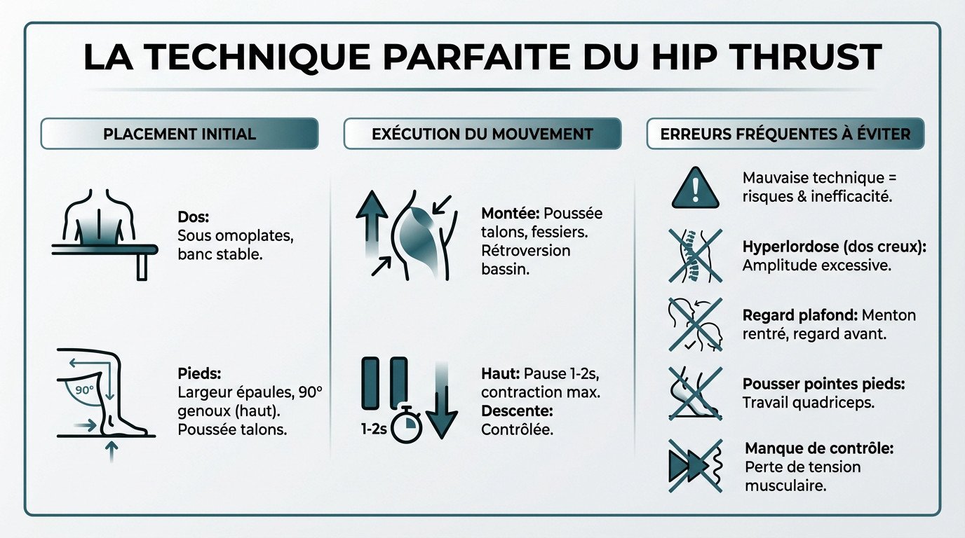 Démonstration de la position correcte du dos et des pieds pour un hip thrust efficace