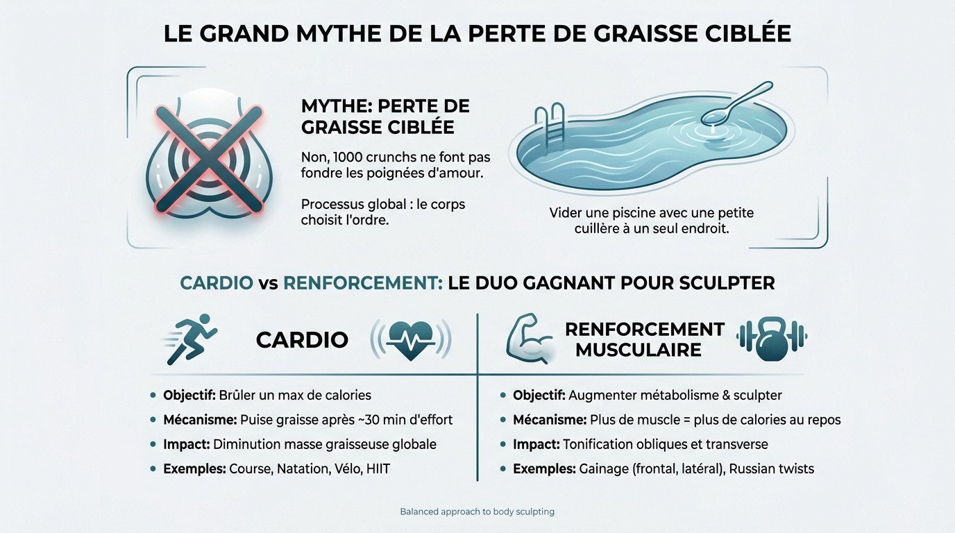 Infographie illustrant la combinaison cardio et renforcement musculaire pour sculpter le corps