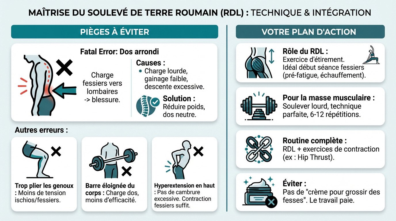 Technique correcte du Romanian Deadlift pour éviter les douleurs lombaires et cibler les fessiers