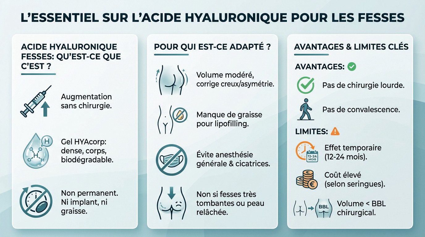 Injection acide hyaluronique fesses HYAcorp avant après