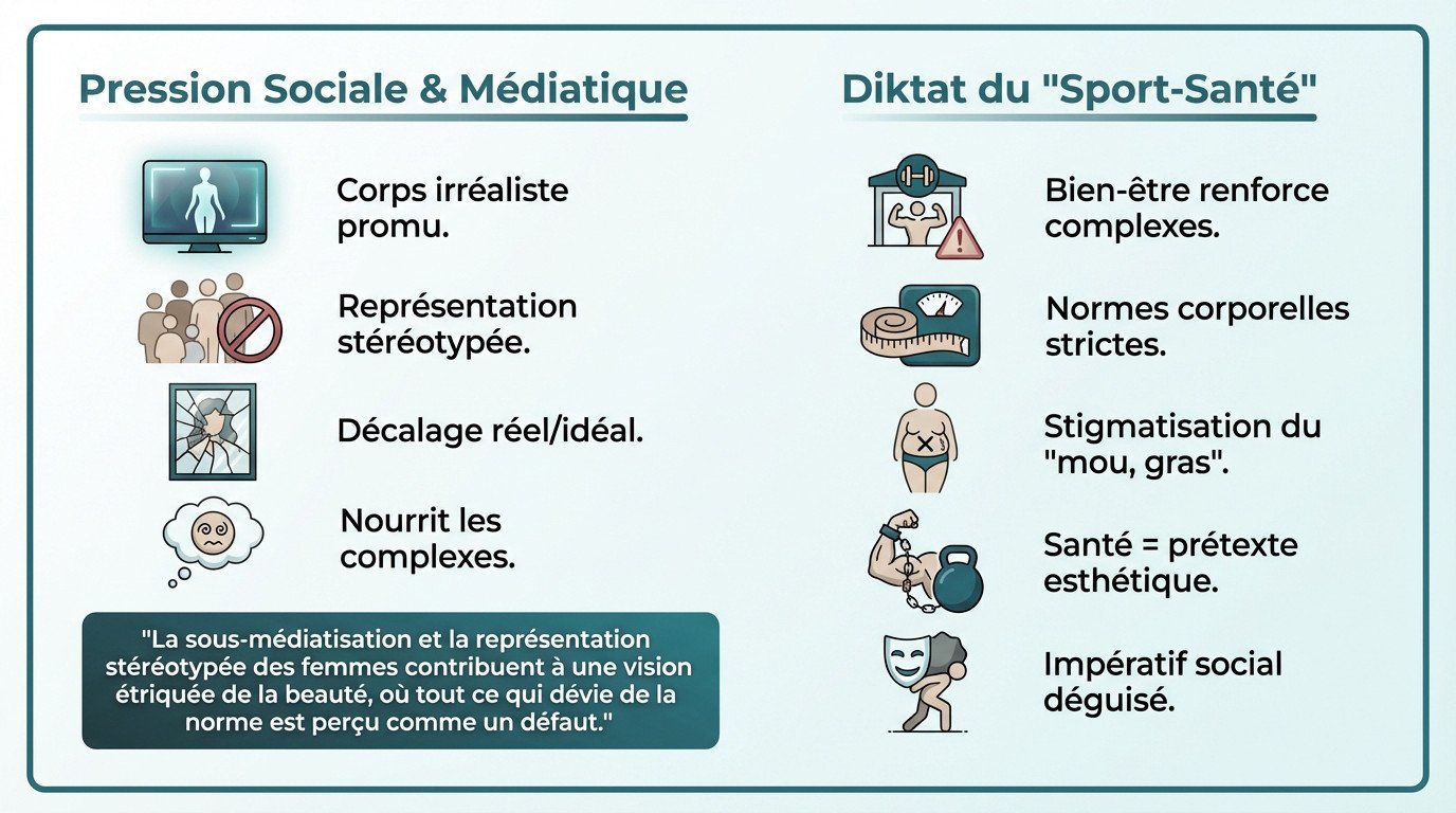 Illustration de la pression sociale et du diktat du sport-santé sur la perception de l'image corporelle féminine