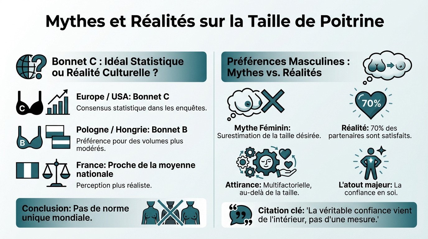 Infographie comparant la perception de la taille de poitrine idéale entre les femmes et les hommes