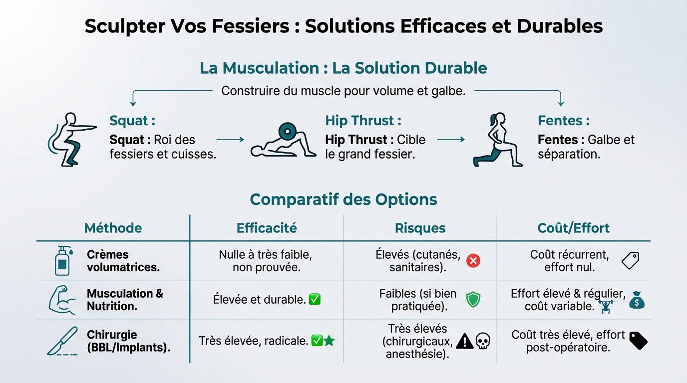 Comparaison des méthodes pour sculpter les fessiers : musculation vs crèmes