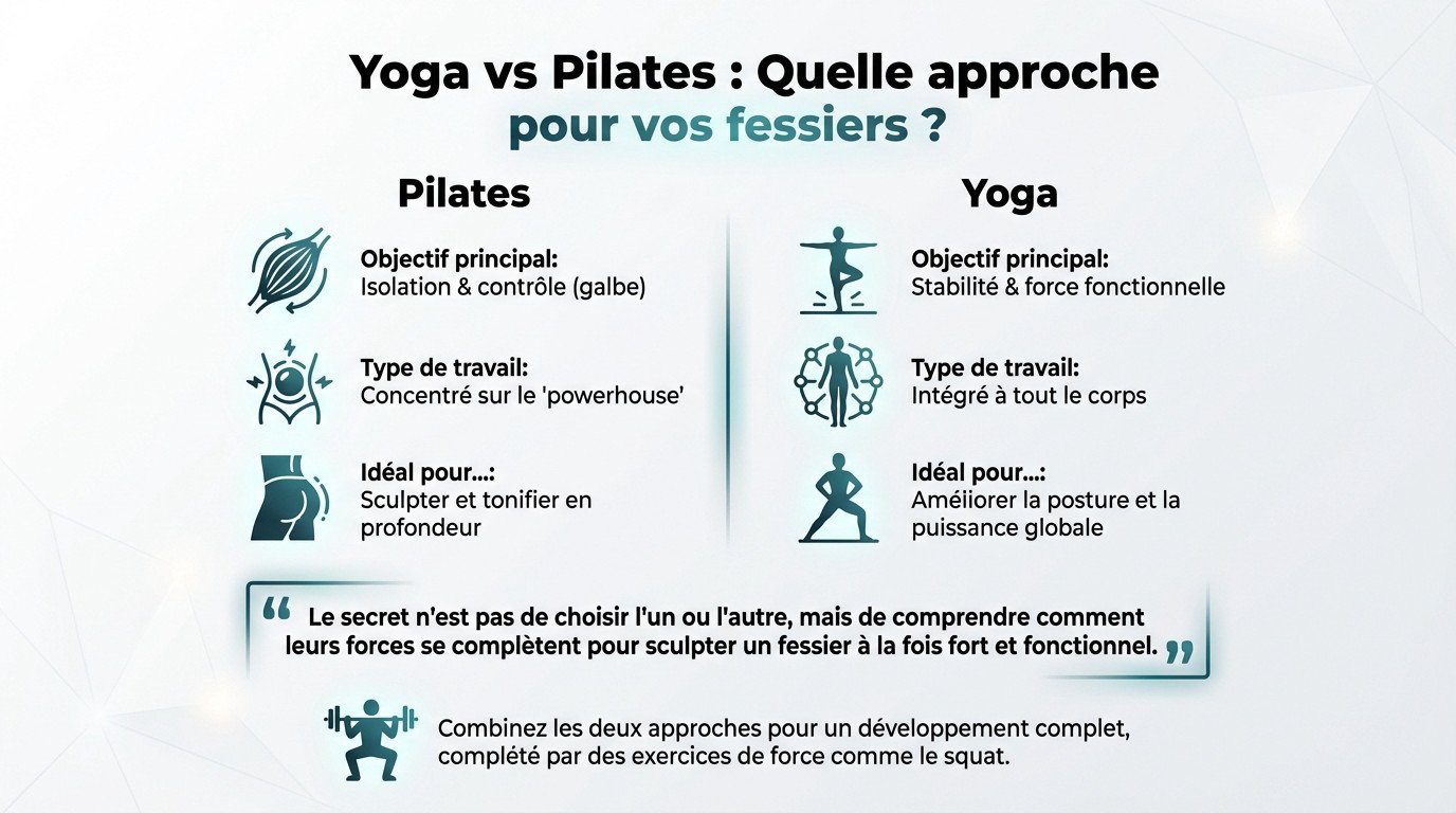 Comparaison et complémentarité entre Yoga et Pilates pour muscler les fessiers