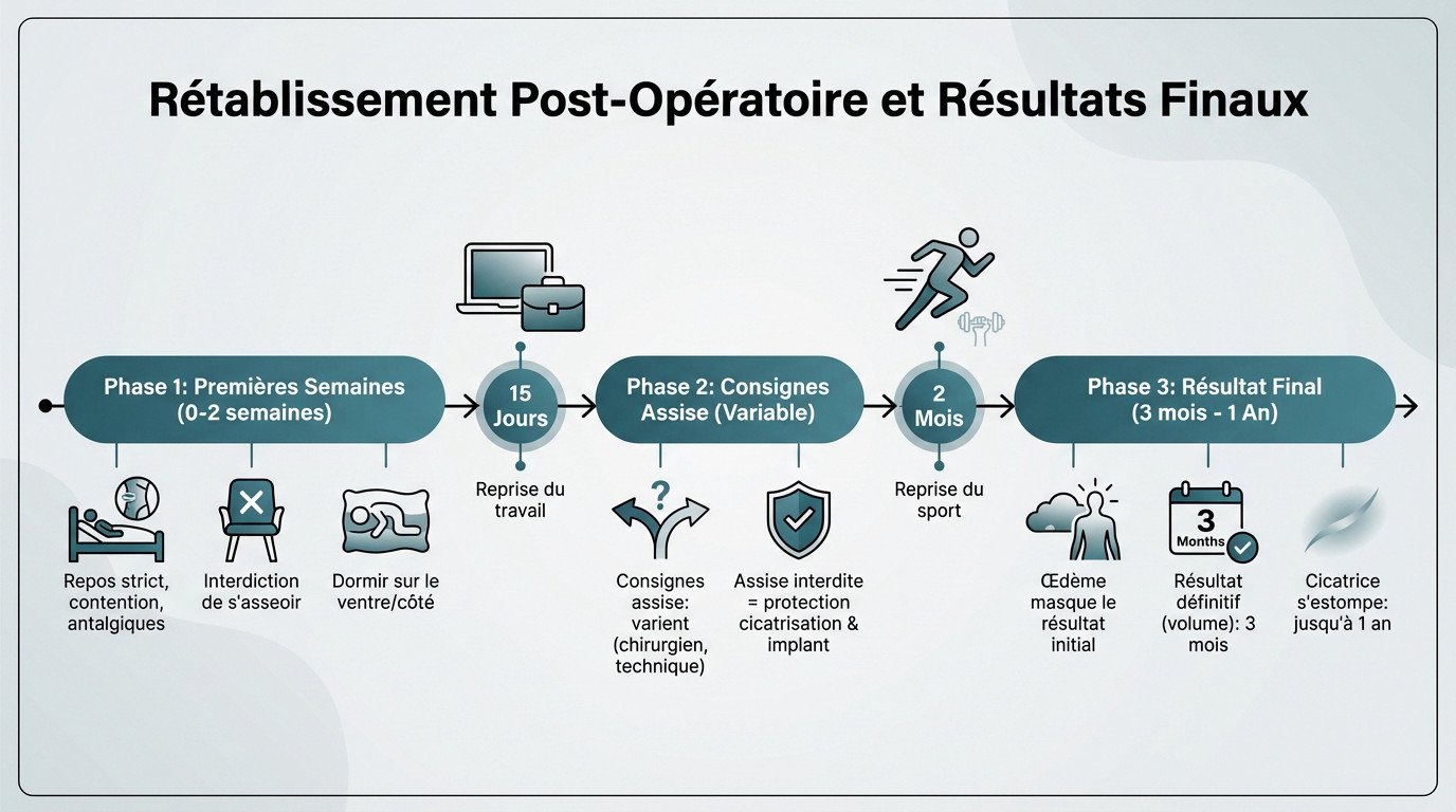 Récupération post-opératoire après une pose d'implants fessiers