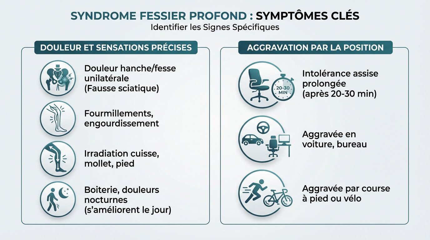 Illustration des zones de douleur typiques du syndrome fessier profond