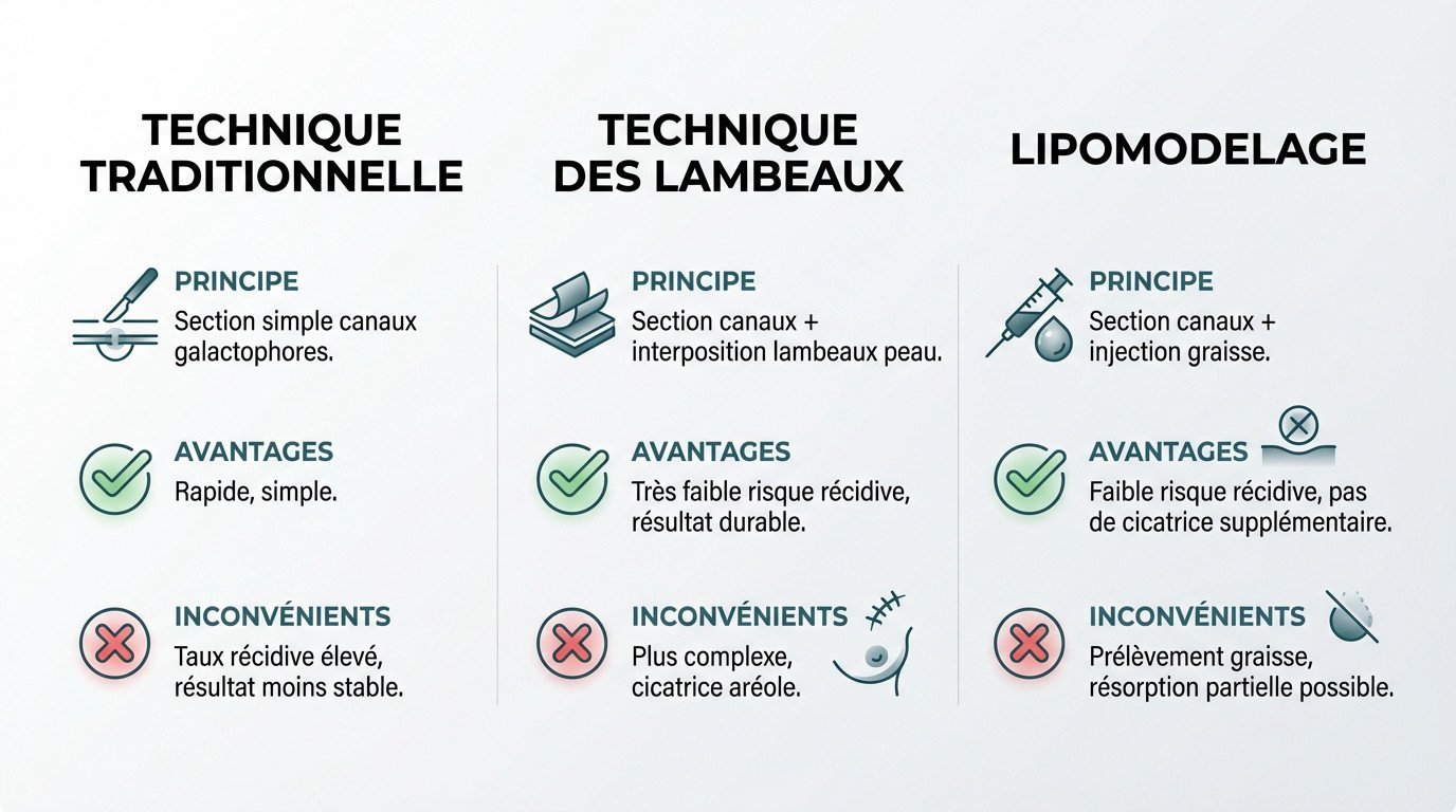 Schéma illustrant la correction chirurgicale des mamelons ombiliqués