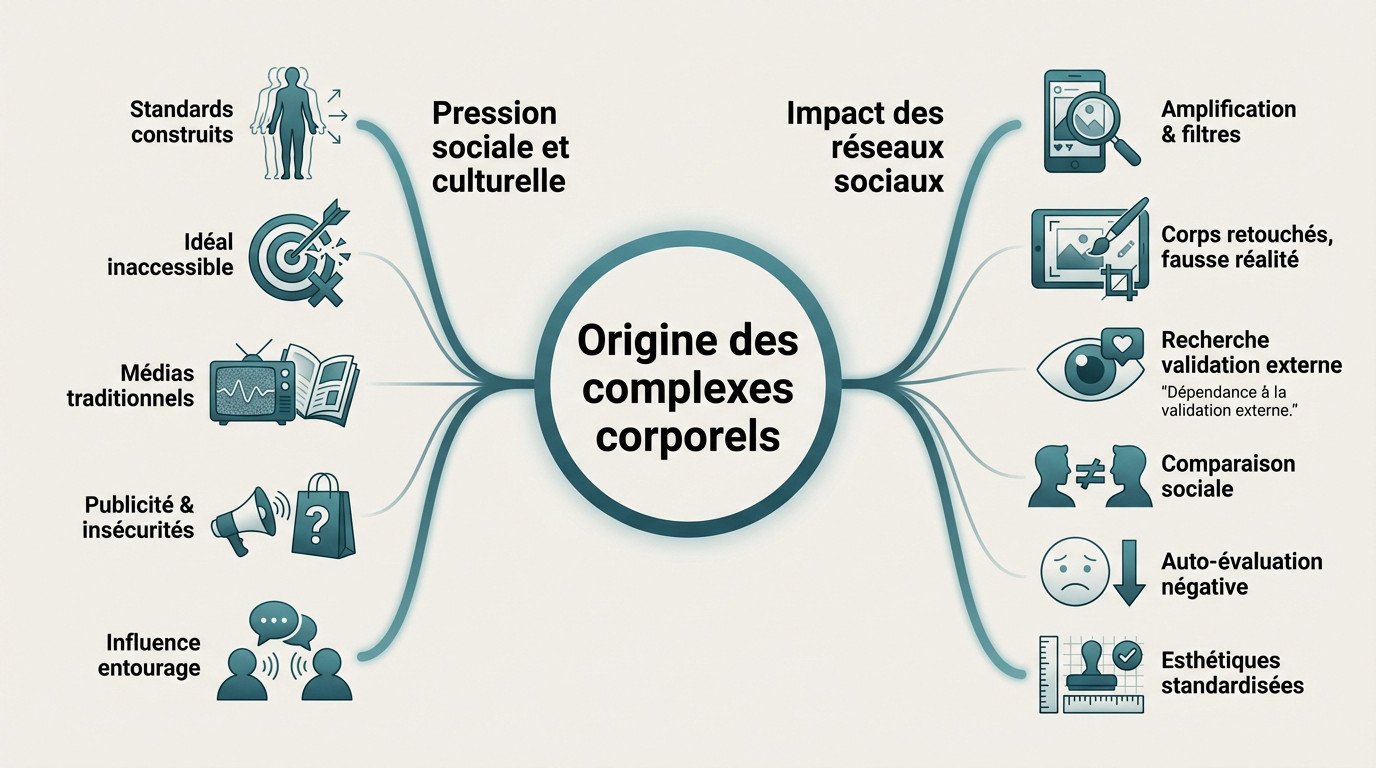 Illustration des origines sociétales et culturelles des complexes corporels