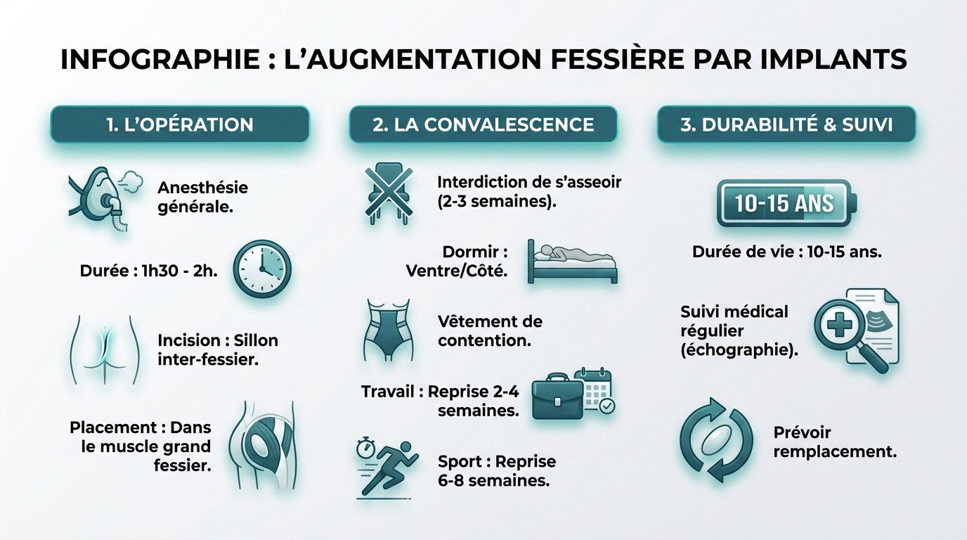 Schéma explicatif de la pose d'implants fessiers et de la loge intramusculaire
