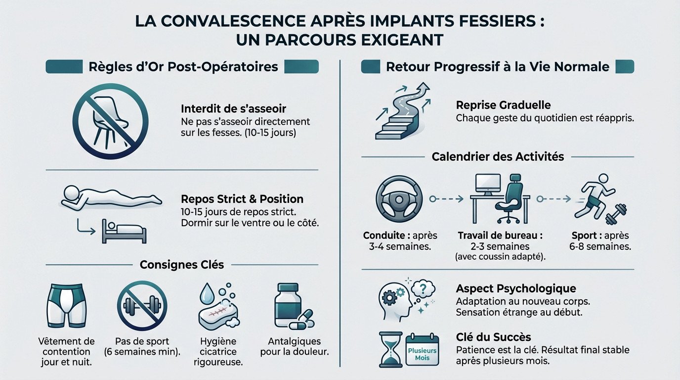 Repos strict après une pose d'implants fessiers